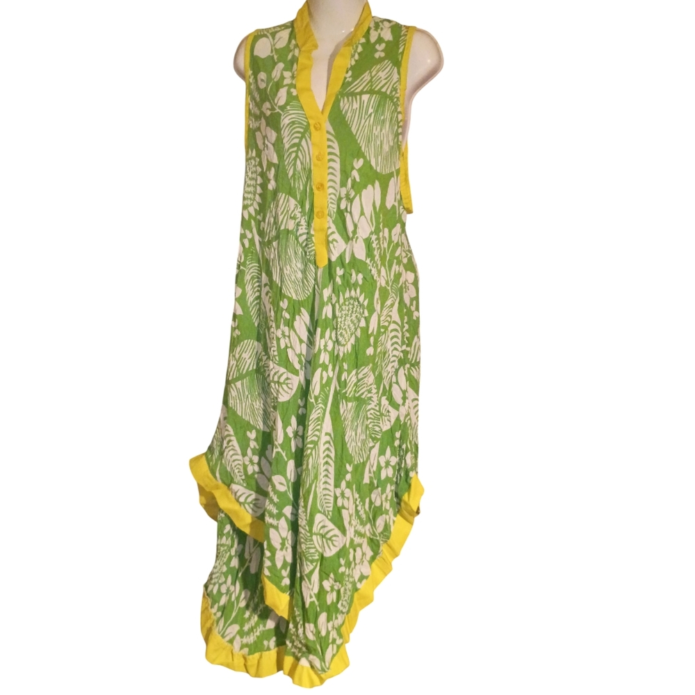 🦄Jackpot Asymmetrical Green and Yellow Dress